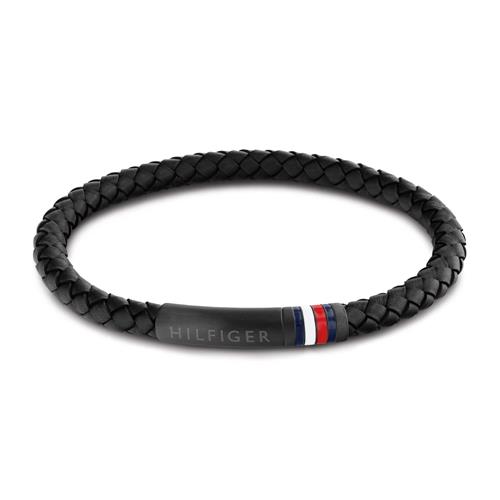 Intervowen Braid leather bracelet, stainless steel, black