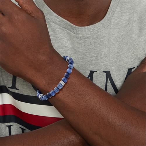 7613272487566 - Armband TOMMY HILFIGER Schmuck Edelstahl Armschmuck Armbänder Gr Edelstahl blau (edelstahlfarben blau rot weiß blau) Herren Hochzeitsmode mit Lavastein oder Sodalith