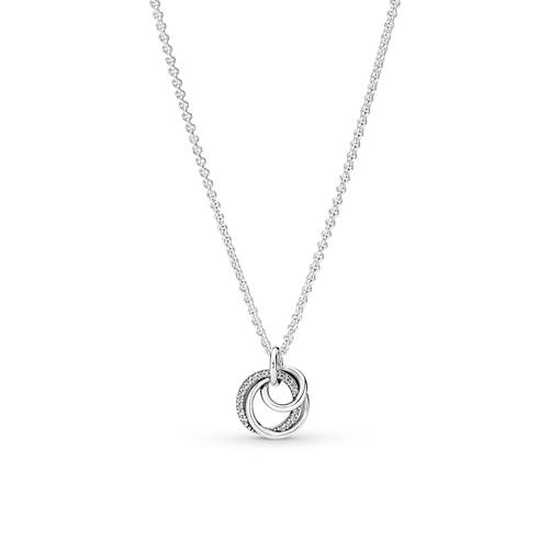 Necklace With Circle Pendant In 925 Sterling Silver With Cubic Zirconia