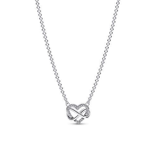 Ladies' Infinity Heart Necklace, 925 Sterling Silver, Cubic Zirconia