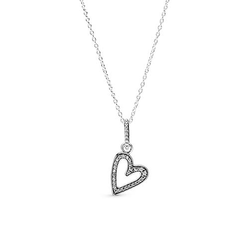 Heart chain for ladies in sterling silver with zirconia