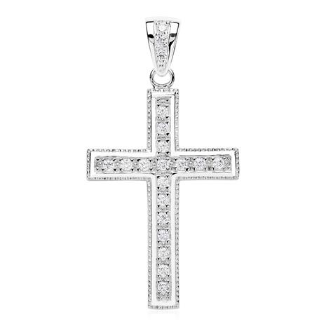 B18 Halskette Anhänger Kreuz Zirkonia Kristalle weiß Sterling Silber 925