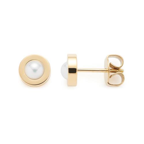 Isa summer ear studs in stainless steel with pearl, IP gold