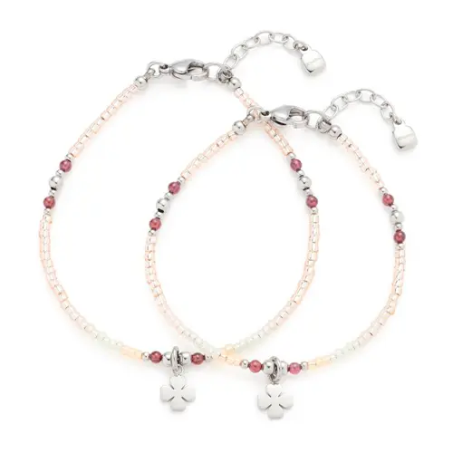 Conjunto pulsera fortuna de cuentas de cristal con trébol