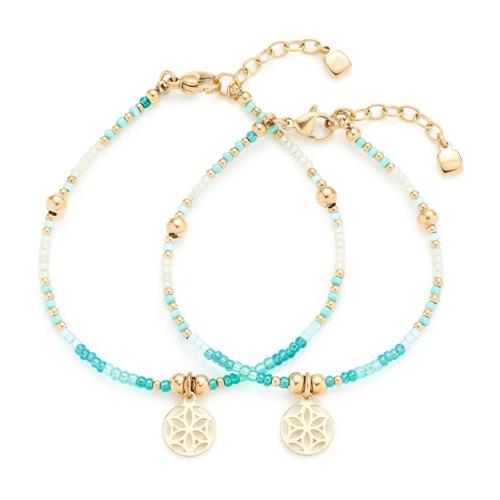 Bracelet set fiore in stainless steel with glass beads, IP gold