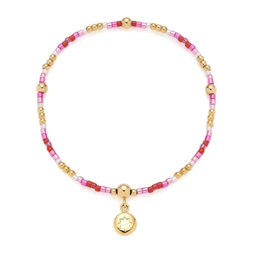Solea Ciao bracelet, pink glass beads, stainless steel, gold