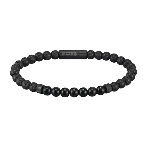 Men's mixed beads bracelet in lava stone and onyx