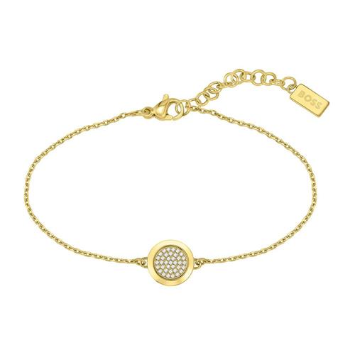 Stainless steel engraving bracelet with glass stones, IP gold
