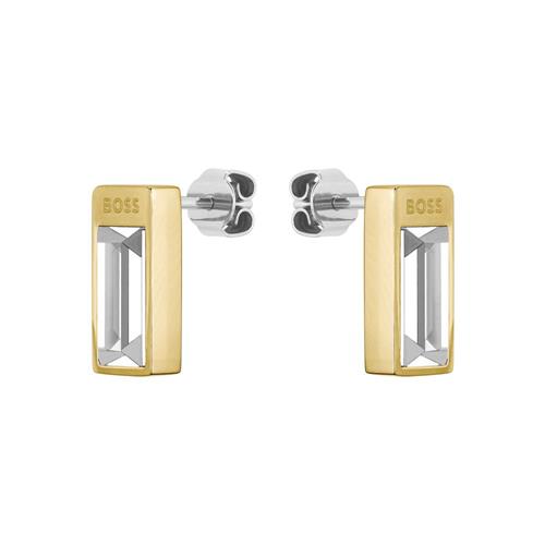 Ladies stud earrings clia with crystal, stainless steel, IP gold