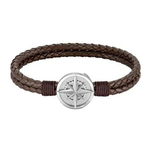 North Herrenarmband aus braunem Leder und Edelstahl