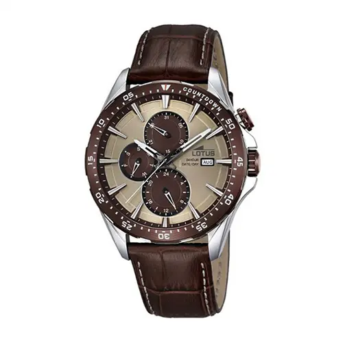 Men's watch with brown leather strap