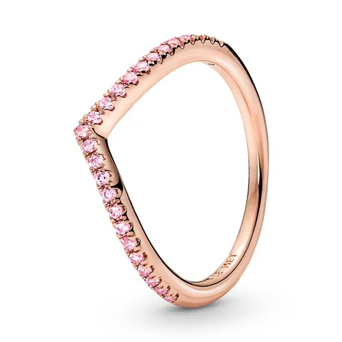 Anillo wishbone de mujer con circonita rosa, rosado