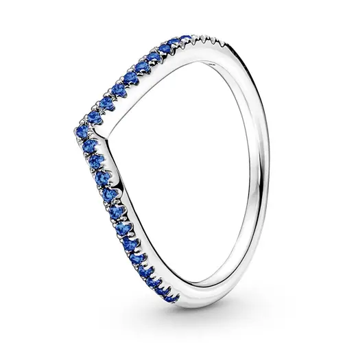 Wishbone damesring in 925 sterling zilver met blauwe Zirkonia