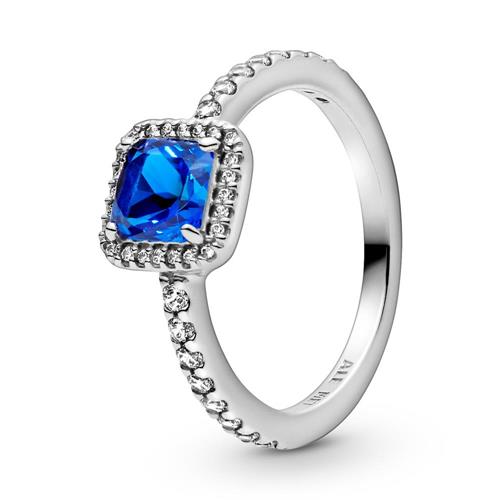 Halo ladies ring in 925 silver with blue crystal