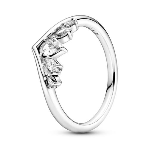 Wishbone ring for ladies in sterling silver with zirconia