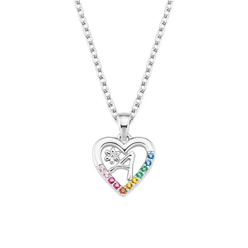 Girls heart chain necklace in sterling silver with zirconia