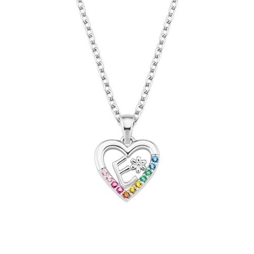 Girls necklace in 925 silver with heart and letter e