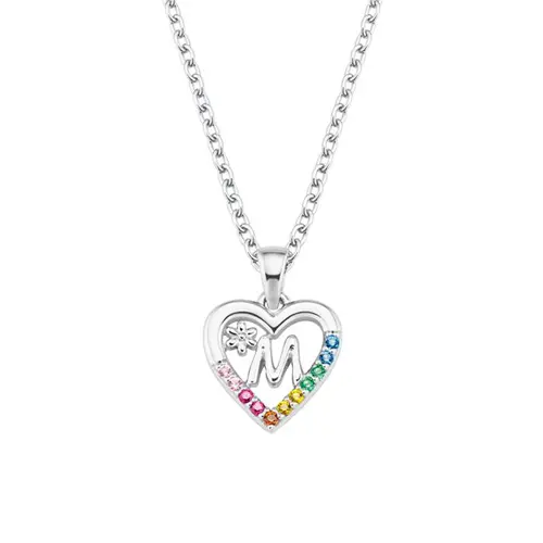 Cadena corazón de plata 925 para niñas con letra M