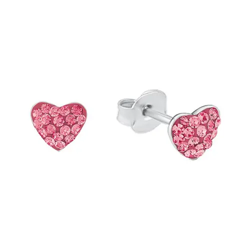 Pink heart stud earrings for girls made of 925 silver