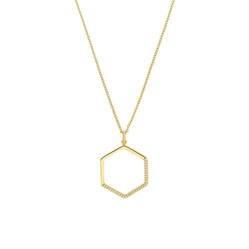 Gold plated 925 silver necklace hexagon with zirconia