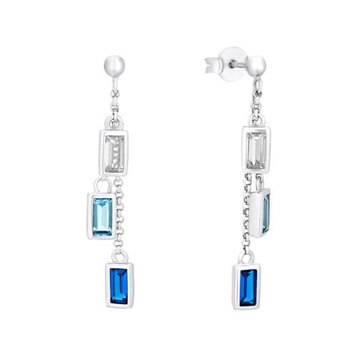 Ladies stud earrings in 925 silver with cubic zirconia, blue
