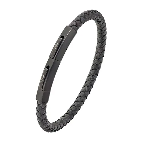 Men's stainless steel and leather bracelet, black