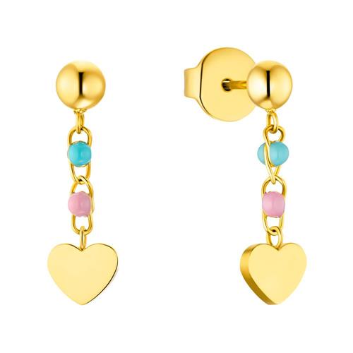 Ear studs in stainless steel with heart pendant, IP gold