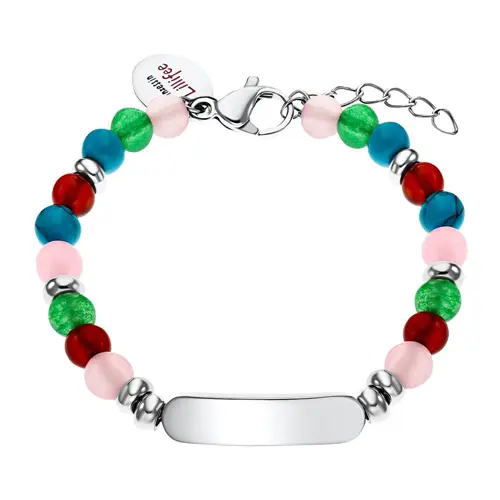 Stainless steel bracelet with coloured quartz beads, engravable
