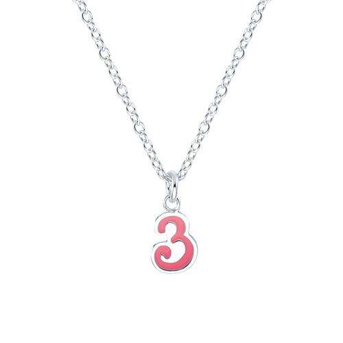 Necklace with pendant number 3 in sterling silver, enamel