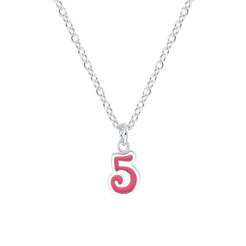 Necklace with pendant number 5 in 925 sterling silver, enamel