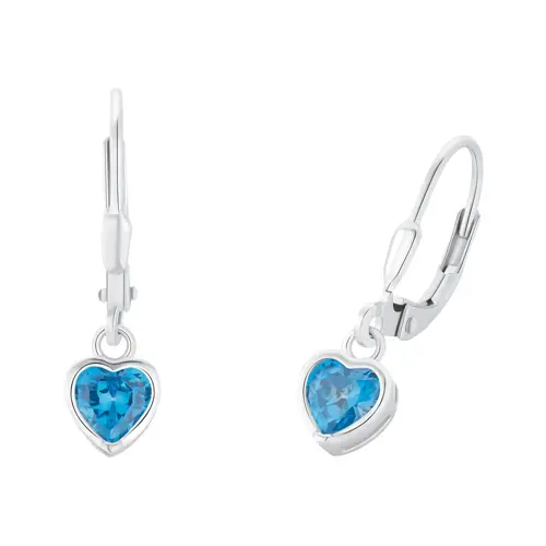 Heart stud earrings for children in sterling silver, crystals