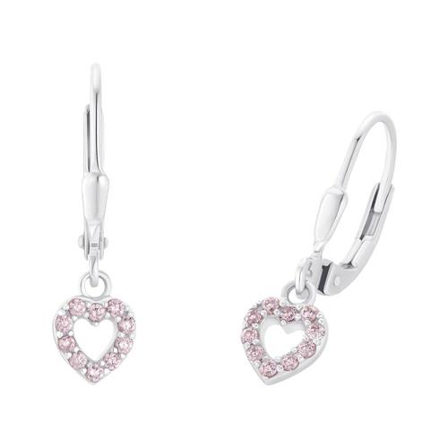 Earrings with pink hearts for children in sterling silver