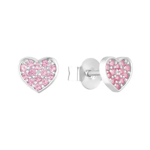 Girls stud earrings in 925 silver, pink zirconia
