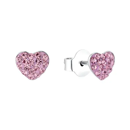 Girls stud earrings heart in 925 sterling silver, rhodium plated