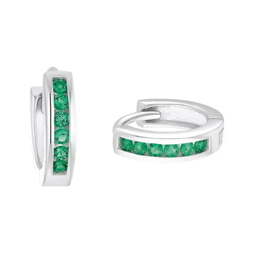 Girls creoles in sterling silver with green zirkonia