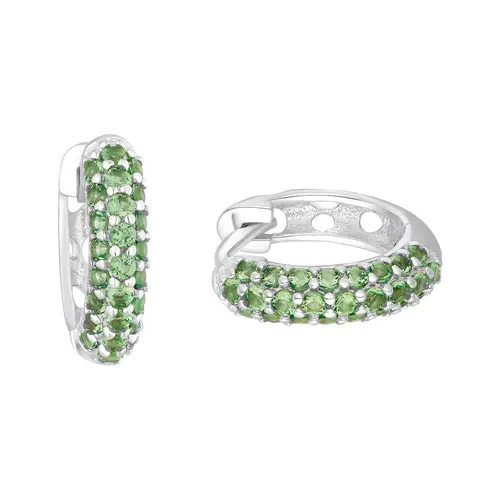 Girls 925 sterling silver hoop earrings with zirconia, green