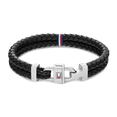 Herenarmband van zwart leer en roestvrij staal