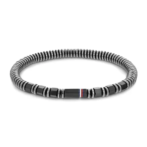 Men's stainless steel metallic beads bracelet, black