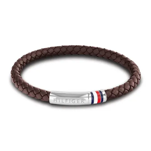 Intervowen braid leather bracelet with stainless steel for men