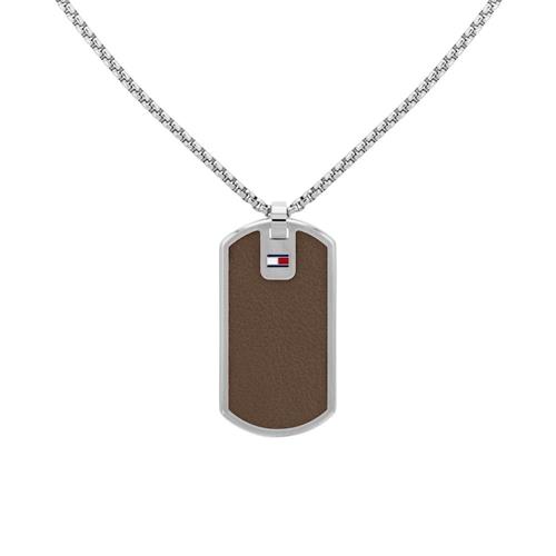 Men's dog tag necklace in stainless steel with leather, engravable