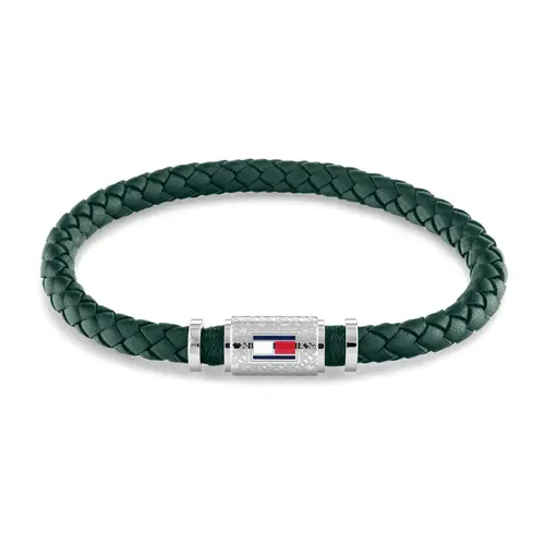 Men's dark green leather bracelet