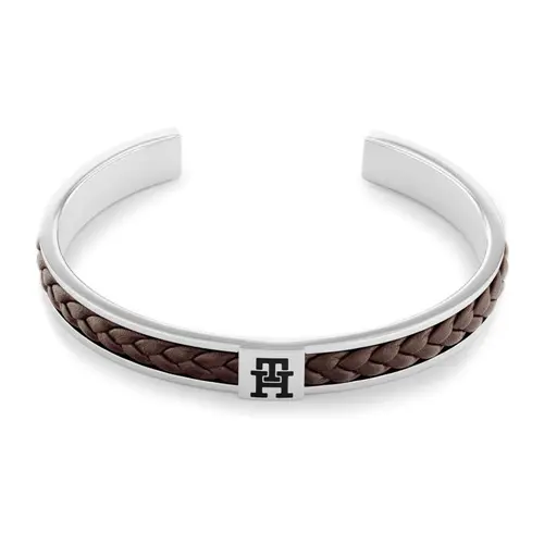 Gents bangle in stainless steel with brown leather