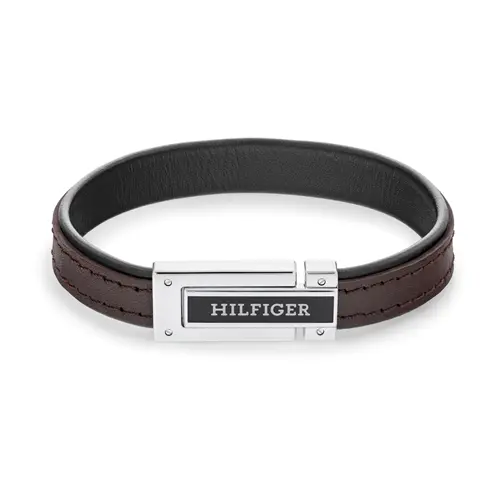 Brown leather bracelet for men, stainless steel, engravable