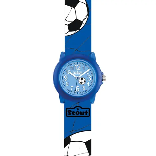 Reloj de cuarzo de plástico azul con balón de fútbol para niños