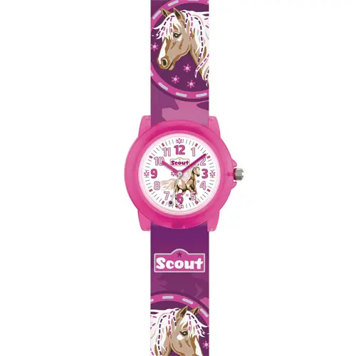 Reloj de niña caballitos de plástico, rosa, morado