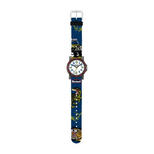 Jungle quartz watch for boys with textile strap, blue