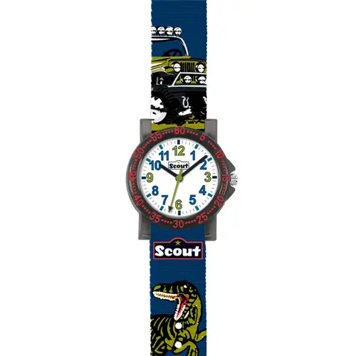 Scout jungle kwarts horloge voor jongens met textielband, blauw