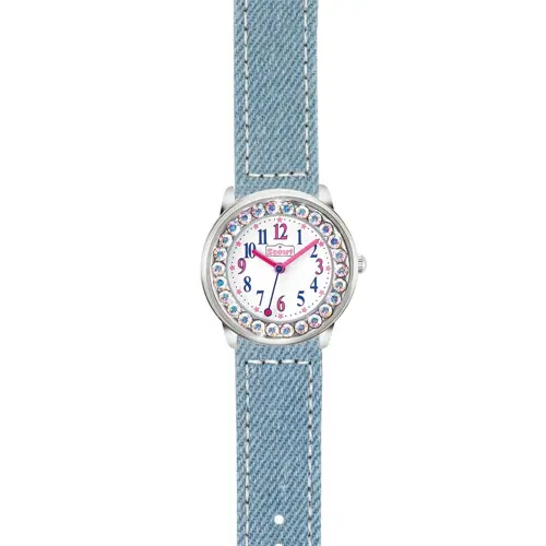 Light blue girls' watch with quartz drive and crystals