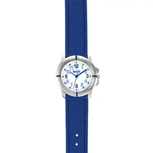 Children's watch with quartz drive and blue imitation leather strap