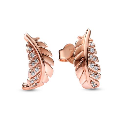 Ladies ear stud feather, rose gold plated